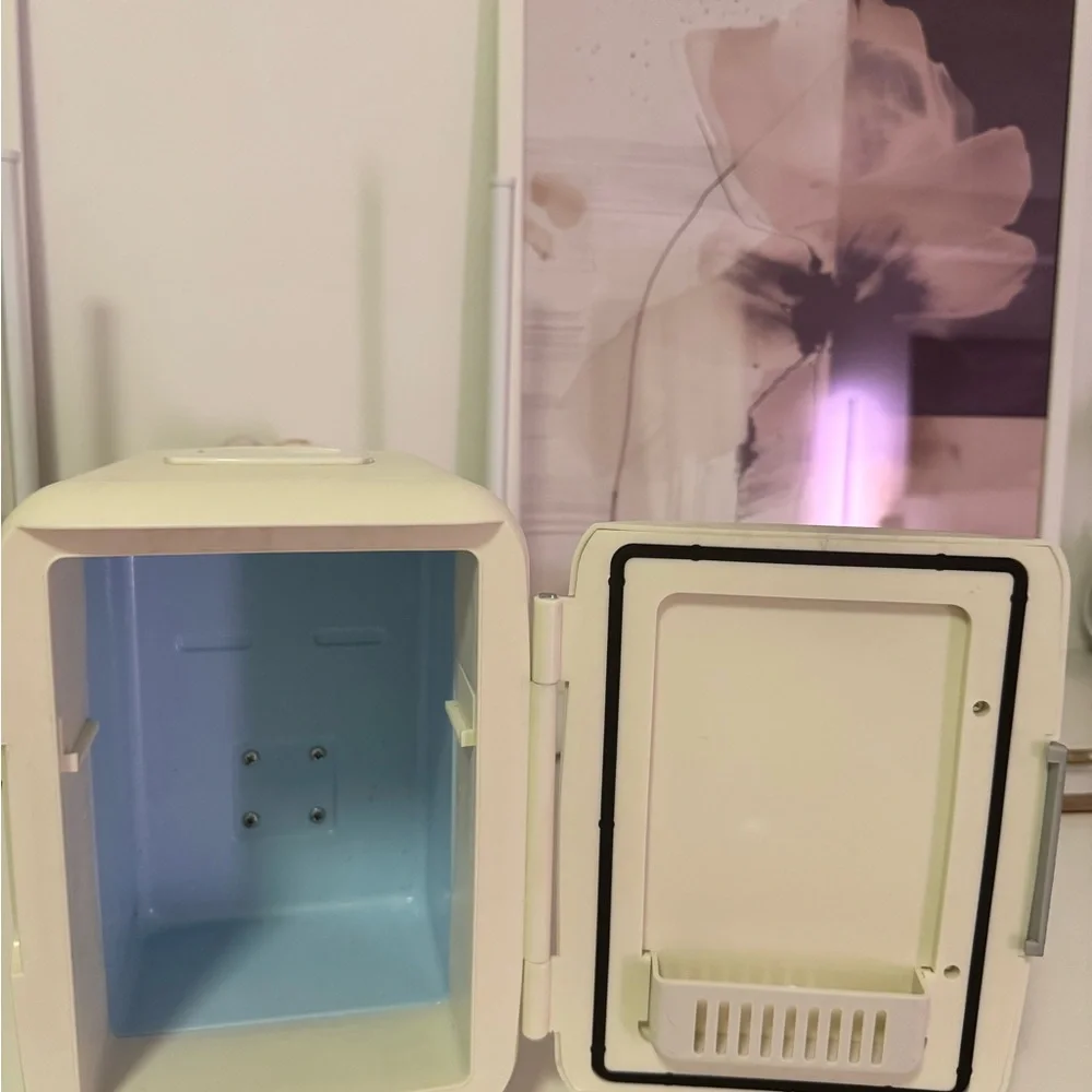 Rae Dunn Mini Fridge - Cream and Silver